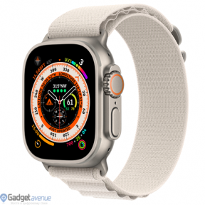 Apple Watch Ultra GPS + Cellular 49mm Titanium Case with Starlight Alpine Loop - Medium (MQFR3)